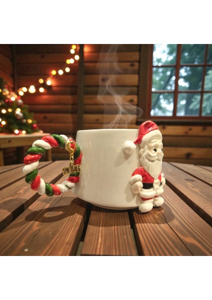 3D Kabartmalı Yeni Yıl 2026 Veya Harf Charm Hediyeli El Yapımı Seramik Noel Baba Kupa Bardak indirimleri