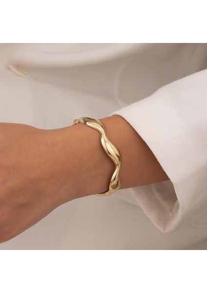 Dalga Model 14 Ayar Altın Kelepçe