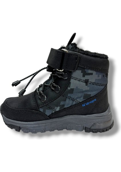 015-26 Deri Kürklü Kamuflaj Paraşüt Kumaş Çocuk Bot Siyah Sax 26-30 modelleri