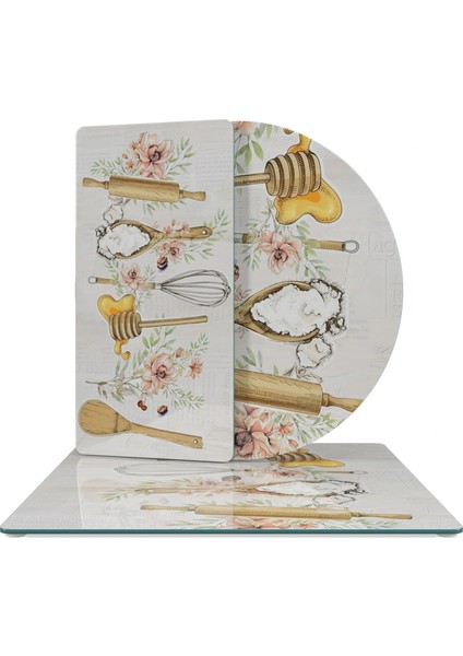 Cam Sunum Servis Tabağı 3'lü Karma Set Kitchenware Desenli