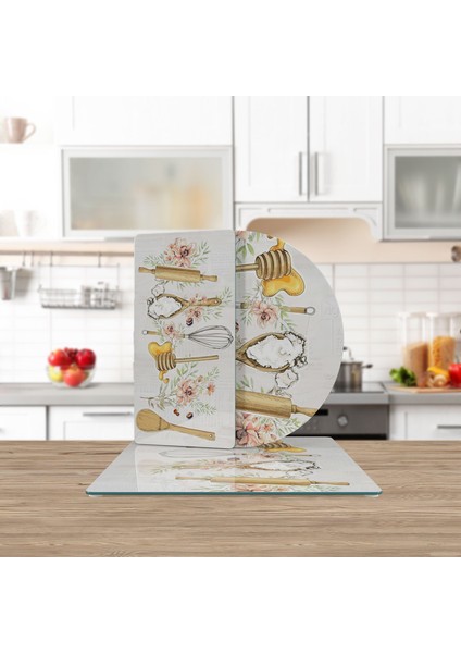 Cam Sunum Servis Tabağı 3'lü Karma Set Kitchenware Desenli fiyatları