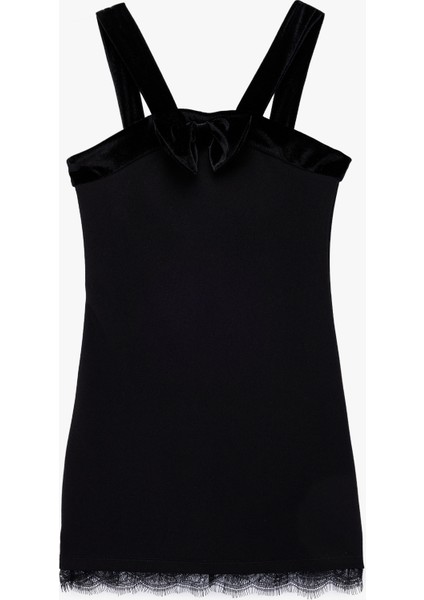 Fiyonk Detaylı Diz Üstü Askılı Yılbaşı Elbise