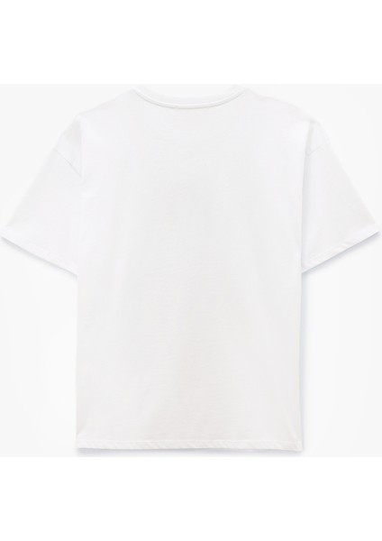 Kısa Kollu Bisiklet Yaka Pamuklu Kedi Nakışlı Oversize Tişört fiyatları