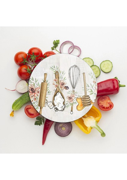 Cam Kesme Tahtası ve Sunumluk Yuvarlak Kitchenware Desenli 30 x 30 cm fiyatları