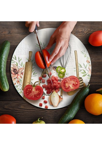 Cam Kesme Tahtası ve Sunumluk Yuvarlak Kitchenware Desenli 30 x 30 cm fırsatları