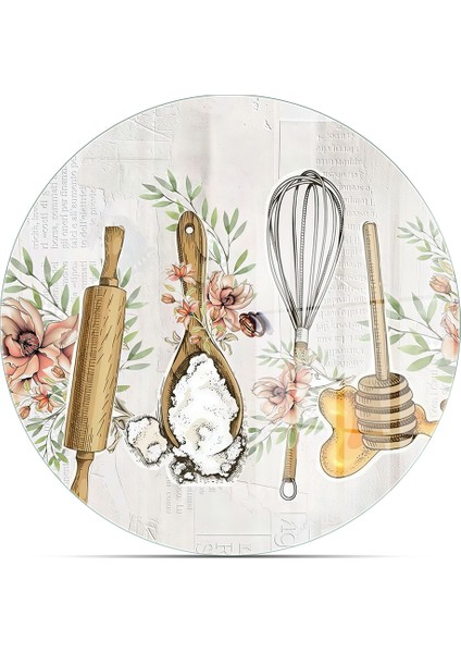 Cam Kesme Tahtası ve Sunumluk Yuvarlak Kitchenware Desenli 30 x 30 cm indirimleri