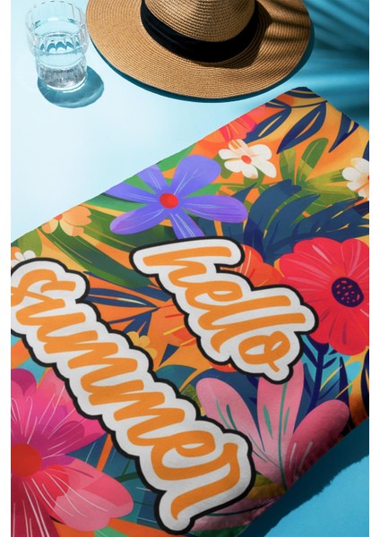 Dijital Baskı Plaj Deniz Havlusu Hello Summer Desenli Peştamal HVL0095 fiyatları