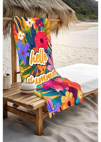 Dijital Baskı Plaj Deniz Havlusu Hello Summer Desenli Peştamal HVL0095 modelleri