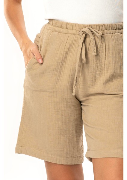 Inci Bağlamalı Uzun Yazlık Müslin Şort Vizon Vzn modelleri