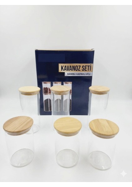 6'lı Bambu Kapaklı Hava Geçirmez Cam Kavanoz Seti - Baharat Kuruyemiş Bakliyat Çay Kahve Şeker Tuz Saklama Kabı Mutfak Düzenleyici