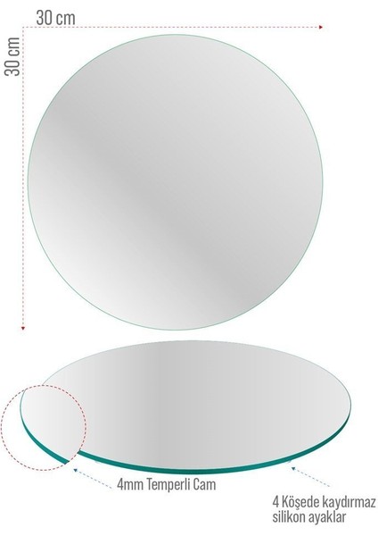 Cam Kesme Tahtası ve Sunumluk Yuvarlak Kitchenware Desenli 30 x 30 cm