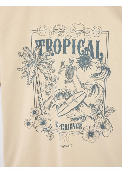 Pamuklu Kısa Kollu Bisiklet Yaka Kuru Kafa Baskılı Oversize Tişört fırsatları