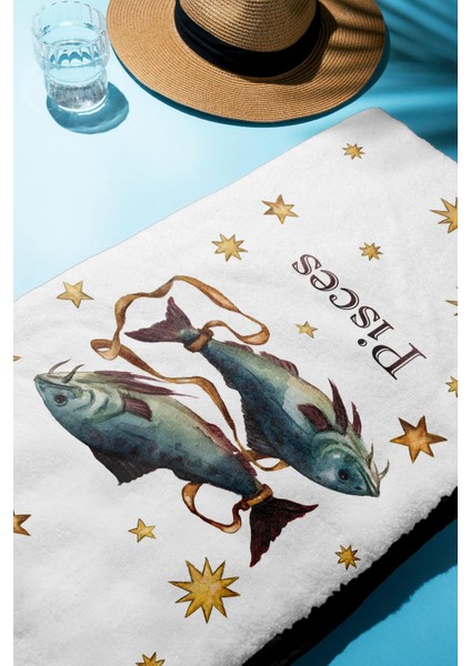 Dijital Baskı Plaj Deniz Havlusu Balık Burcu Desenli Peştamal HVL0038 fiyatları