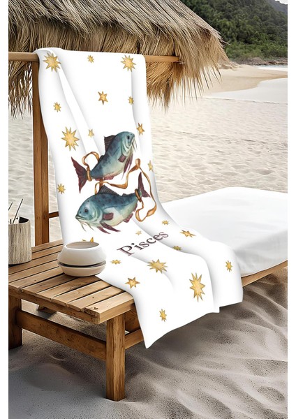 Dijital Baskı Plaj Deniz Havlusu Balık Burcu Desenli Peştamal HVL0038 modelleri