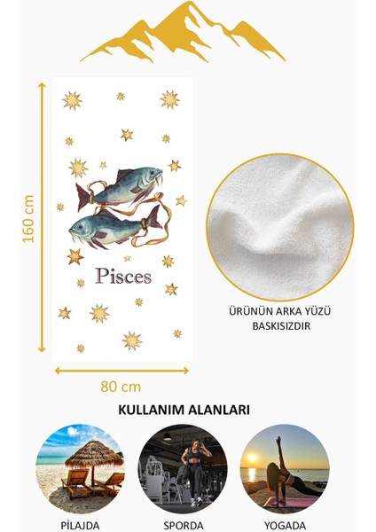 Dijital Baskı Plaj Deniz Havlusu Balık Burcu Desenli Peştamal HVL0038 fırsatları