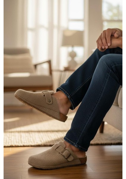 Tam Ortopedik Keçe Erkek Rahat ve Hafif Şık Bej Ev Terliği fiyatları