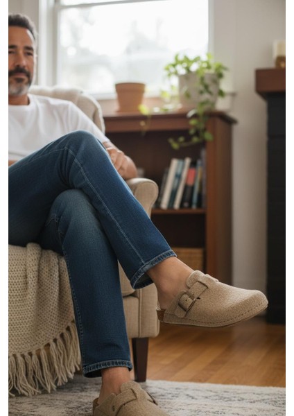 Tam Ortopedik Keçe Erkek Rahat ve Hafif Şık Bej Ev Terliği modelleri