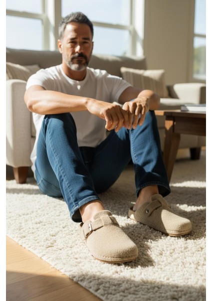Tam Ortopedik Keçe Erkek Rahat ve Hafif Şık Bej Ev Terliği fırsatları