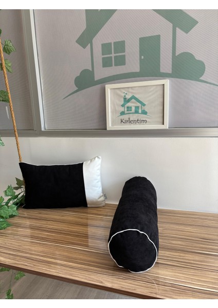 Siyah Kadife Dikdörtgen-Silinidir Kırlent Kombini fiyatları