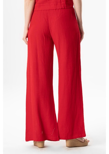 Izel Yırtmaçlı Yazlık Müslin Pantolon Kırmızı Krmz fiyatları