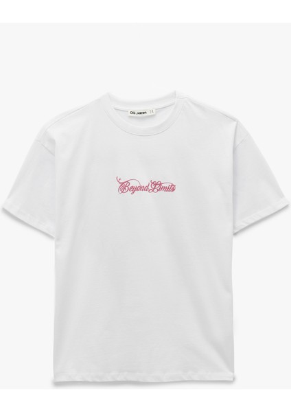 Kısa Kollu Bisiklet Yaka Pamuklu Arkası Baskılı Oversize Tişört