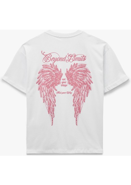 Kısa Kollu Bisiklet Yaka Pamuklu Arkası Baskılı Oversize Tişört fiyatları