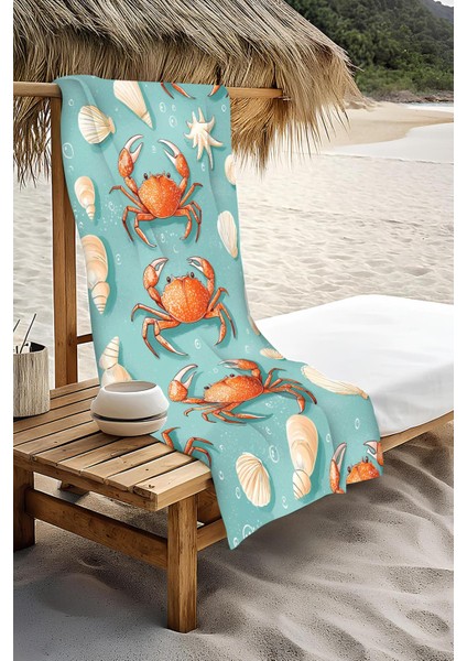 Dijital Baskı Plaj Deniz Havlusu Yengeç Desenli Peştamal HVL0115 modelleri