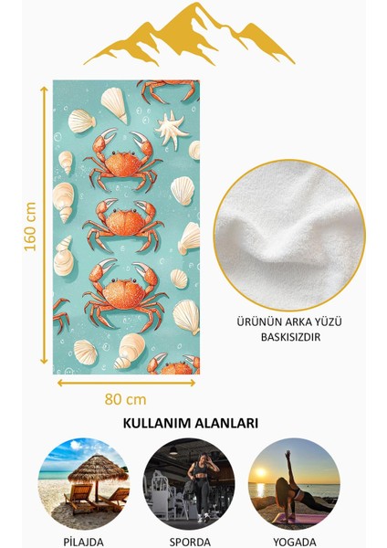 Dijital Baskı Plaj Deniz Havlusu Yengeç Desenli Peştamal HVL0115 fırsatları