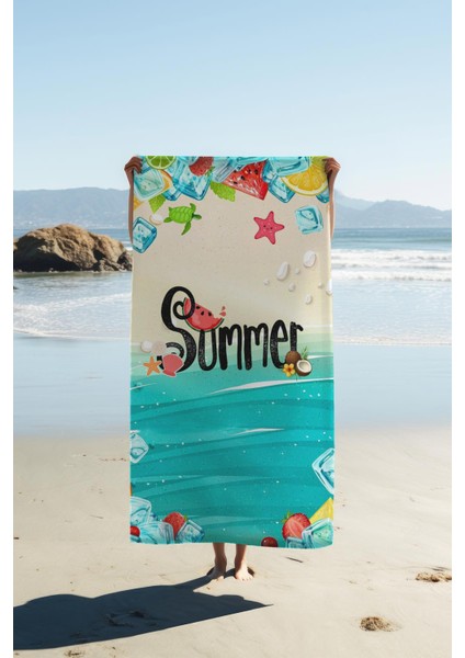 Dijital Baskı Plaj Deniz Havlusu Summer Desenli Peştamal HVL0169