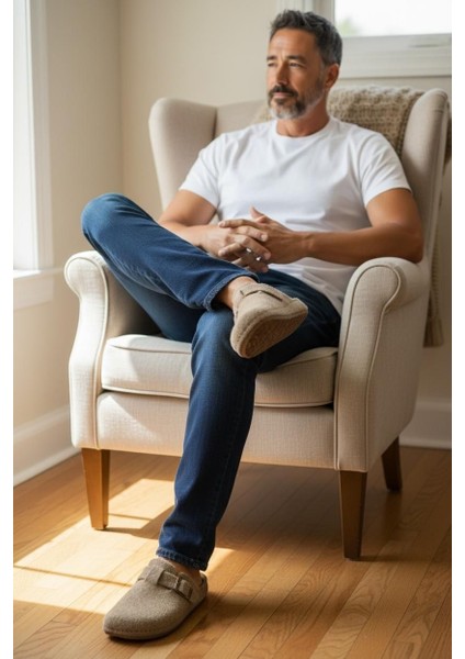 Tam Ortopedik Keçe Erkek Rahat ve Hafif Şık Bej Ev Terliği indirimleri