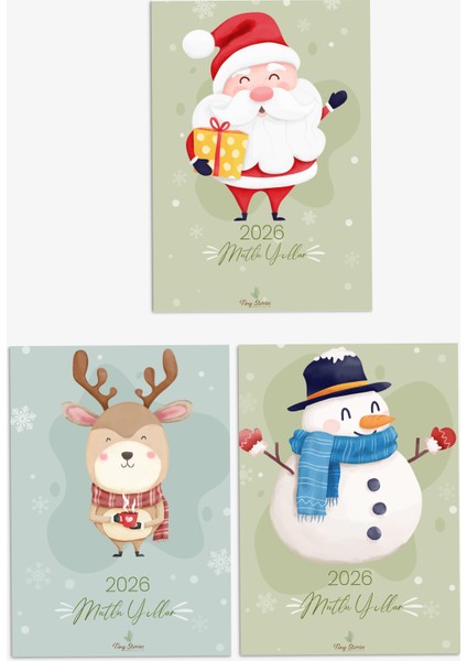 3'lü Yılbaşı Kutlama Kartı Seti/ Kartpostal fırsatları