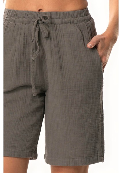 Inci Bağlamalı Uzun Yazlık Müslin Şort Gri Gri modelleri