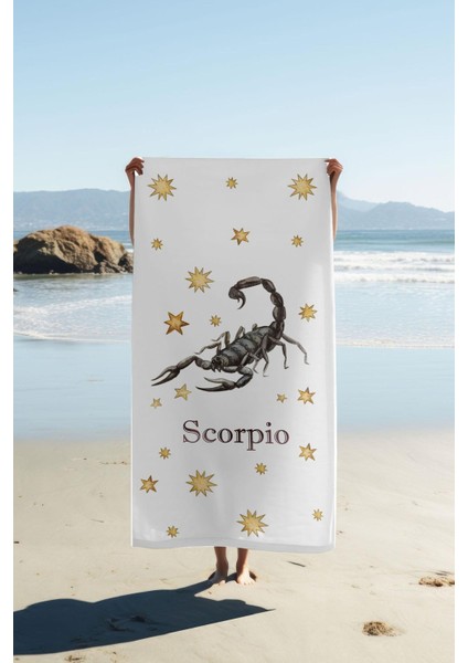 Dijital Baskı Plaj Deniz Havlusu Akrep Burcu Desenli Peştamal HVL0040