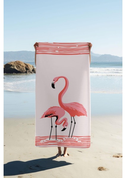 Dijital Baskı Plaj Deniz Havlusu Flamingo Desenli Peştamal HVL0072
