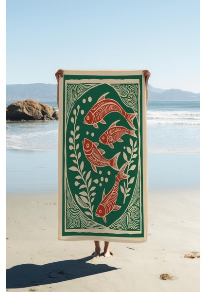 Dijital Baskı Plaj Deniz Havlusu Balık Desenli Peştamal HVL0126