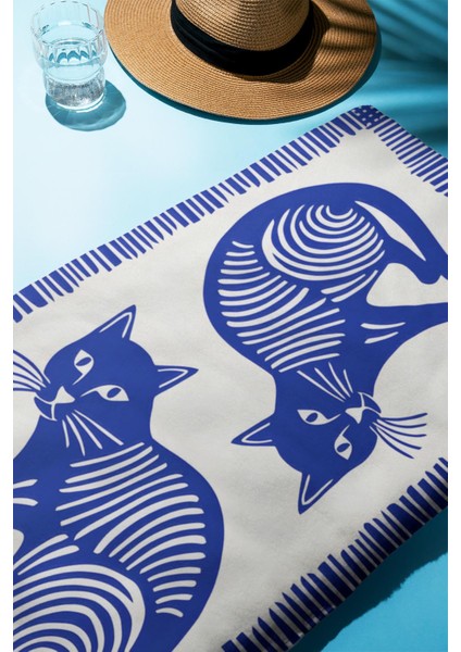 Dijital Baskı Plaj Deniz Havlusu Kedi Desenli Peştamal HVL0129 fiyatları