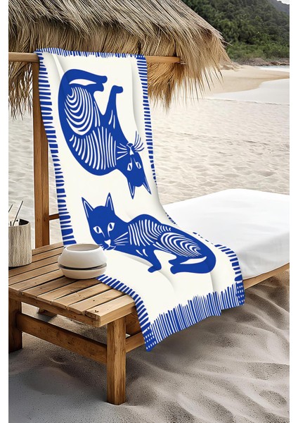 Dijital Baskı Plaj Deniz Havlusu Kedi Desenli Peştamal HVL0129 modelleri