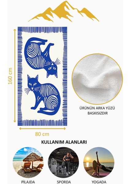Dijital Baskı Plaj Deniz Havlusu Kedi Desenli Peştamal HVL0129 fırsatları