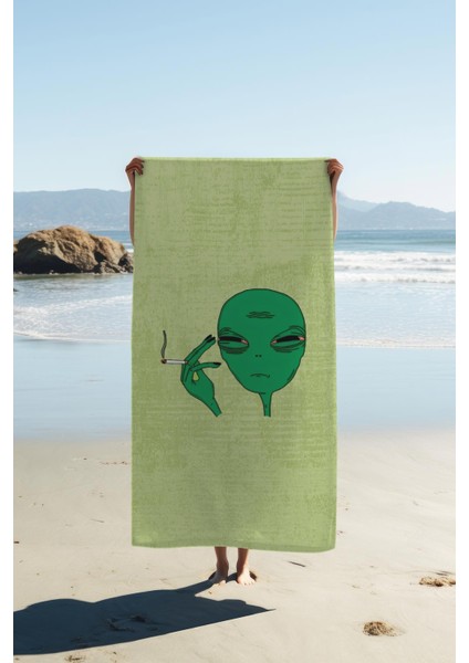 Dijital Baskı Plaj Deniz Havlusu Uzaylı Desenli Peştamal HVL0198