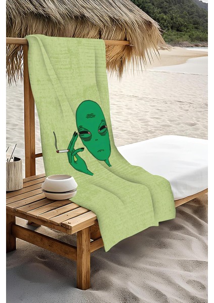 Dijital Baskı Plaj Deniz Havlusu Uzaylı Desenli Peştamal HVL0198 modelleri