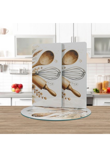 Cam Sunum Servis Tabağı 3'lü Yuvarlak Set Kitchenware Desenli fiyatları