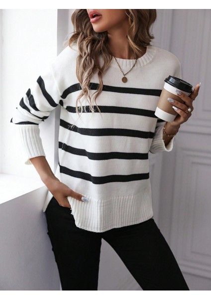 Kadın Siyah Beyaz Triko Kazak fiyatları