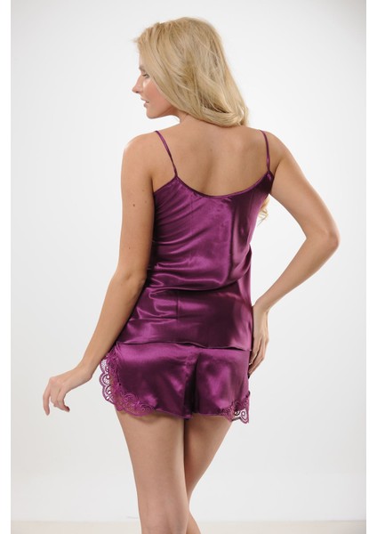 Mor Saten Babydoll Şortlu Takım fırsatları