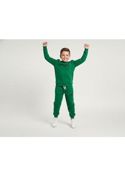 3 Iplik Çocuk Şardonlu Kabartmalı Baskı Yeşil Kombin 1 modelleri