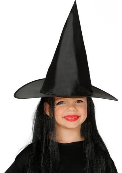 Bfs Çocuk Boy Siyah Cadı Şapkası ve Uzun Siyah Cadı Peruğu