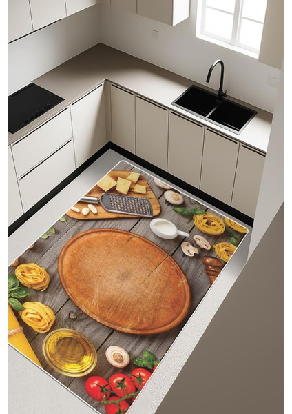 Mutfak Tezgahı Desenli Dijital Baskı Kaymaz Taban Mutfak Halısı H0047