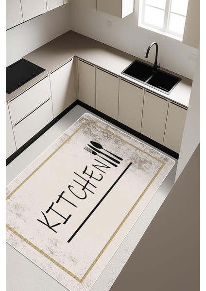 Kitchen Desenli Dijital Baskı Kaymaz Taban Mutfak Halısı H0056
