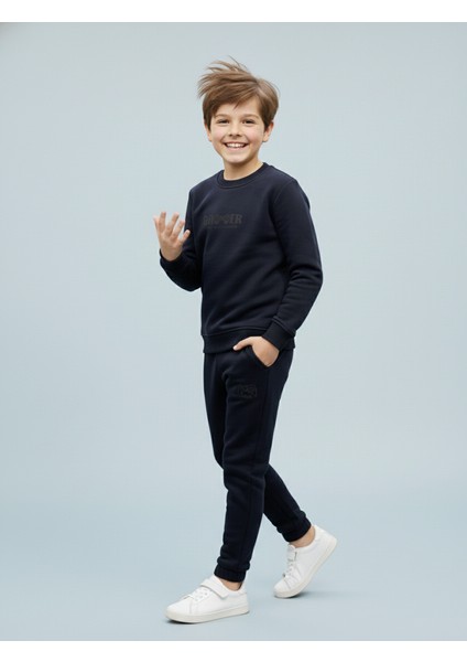 3 Iplik Çocuk Şardonlu Kabartmalı Baskı Siyah Kombin 3
