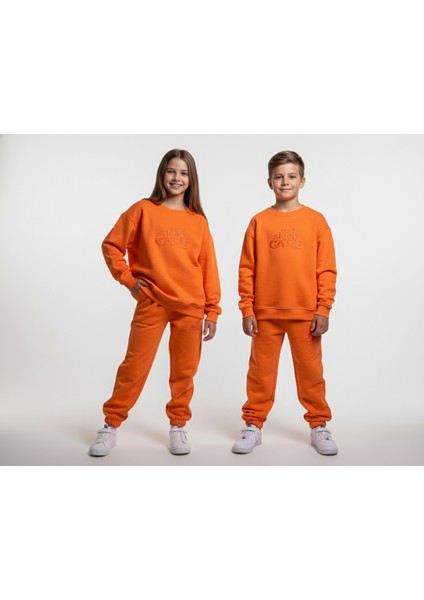 3 Iplik Çocuk Şardonlu Kabartmalı Baskı Turuncu Kombin 1