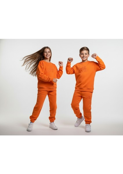 3 Iplik Çocuk Şardonlu Kabartmalı Baskı Turuncu Kombin 1 modelleri